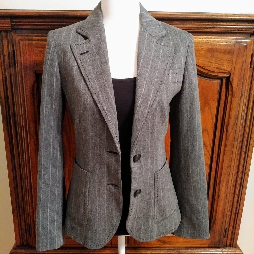 Zara Basic Collection Pinstripe Gray Blazer - image 2